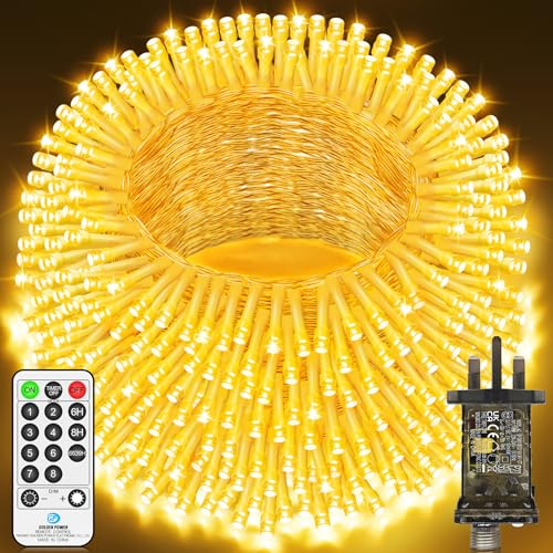 LYNNON 80M 1600 LED Fairy Lights Outdoor Christmas Lights Plug in Clear Wire String Lights with Remote Timer 8 Modes Waterproof for Outside Garden Tree Yard Patio Party Wedding Decorations-Warm White