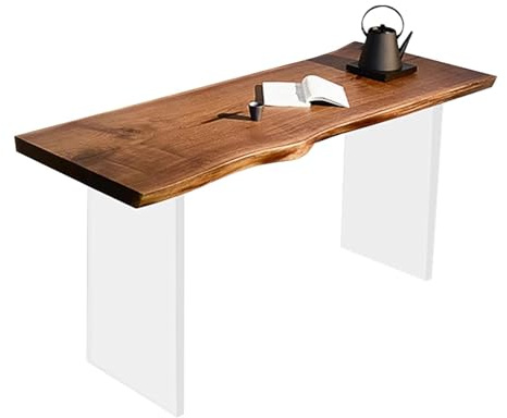 ZZlei2yu-12 Bureau Assis-Debout Bureau en Bois de Style Simple, Grand Bureau Travail avec Plateau et Pieds Acrylique, Noyer Noir(S)
