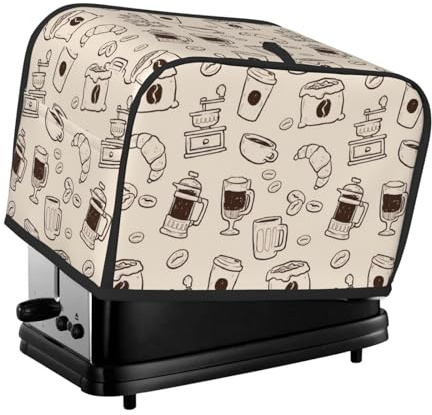 Toaster Cover 2 Slice with Coffee Pattern Bakeware Protection TC1183 | Dustproof Wide Slot Reusable for Kitchen Small Appliance