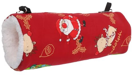 Yardwe Weicher Hamster-Tunnel Kuscheltunnel Versteck für Meerschweinchen Chinchilla Frettchen Kleintiere Warmes Haustierbett Spieltunnel für Käfigzubehör im Weihnachtsdesign