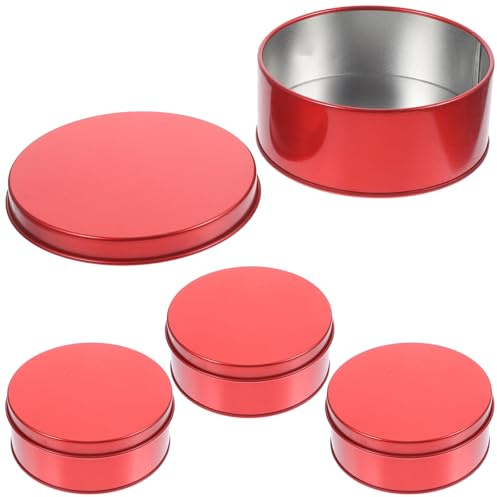 MUELODSIC Runde Keksdosen mit Deckel 4 Stück-pack aus Weißblech in Rot | Kekse und Bonbons , Glatte Oberfläche , Schlichtes Klassisches Design , zum Aufbewahren und Ordnen