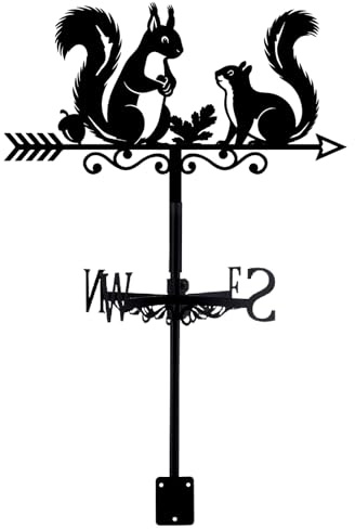 PRESSINART Veleta de Ardilla para Exteriores En el Patio Tejado Viento Negro Patrón de Animal de Hierro Decorativo Gallo del Tiempo Indicador de Dirección del Viento para Cobertizos 9.8 x 14 Pulgada