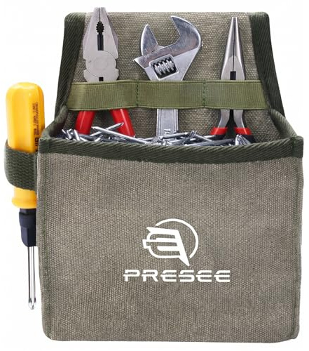 Presee Canvas Tool Belt Pouch Fastener Tool Pouch Small Tool Pouches Flatfit Pocket Utility Pouch Tool Holster Nail Screw Pouch Bag for Electrician, Carpenter, Green, Pack of 1