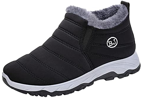 Winter Boots Men's Lined Waterproof Snow Boots Men's Fleece Slip-On Boots Warm Ankle Boots Comfortable Hiking Shoes Boots Outdoor Walking Shoes Non-Slip Boots Fluffy Mountain Boots, black, 9.5 UK