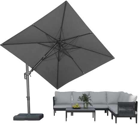 PURPLE LEAF Ombrellone da Giardino 2,5 x 3 m con Base a Croce, Ombrelloni da Balcone Esterno con Protezione UV 50+, Inclinabile 120°, Rotazione a 360° e Altezza Regolabile, Grigio scuro mélange