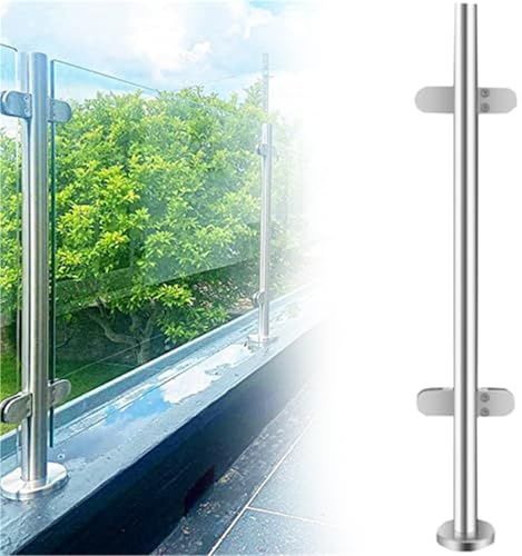 Ringhiera in acciaio inox 304 per balaustra in vetro, colonna angolare con fessure e base, altezza 85 cm, D, argento, nero - Sistema di guardrail per terrazza