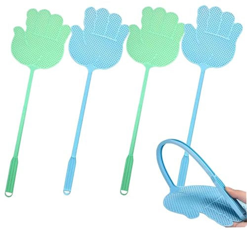 Matamoscas, matamoscas de plástico, Paquete múltiple, de Mano Larga, al Aire Libre para el hogar, Insecto de Mango Largo para Interior y Exterior, 4 Piezas en Forma de Mano, par
