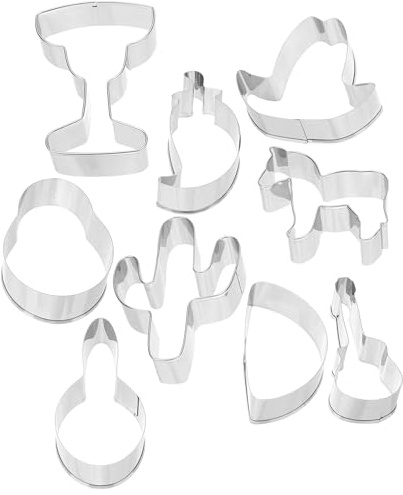 STOBAZA Cortadores de Galletas de Acero Inoxidable 6 Piezas para Hornear, Moldes Mexicanos Reutilizables Formas de Sombrero, Caballo, Guitarra, Maraca y Burrito, Utensilios