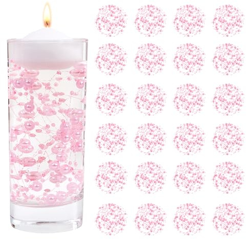 MAIBAOTA 30 Pcs Pink Artificial Floating Pearl String for Floating Candle, Wedding Bitrhday Centerpiece Decoration, Faux Pearls Beads String for Vases Filler Holiday Party Decorations