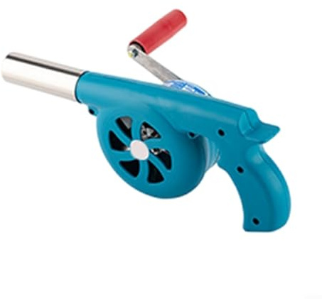 Momfin 1 ventilador de manivela para barbacoa, fuelle de metal portátil para cocinar al aire libre, soplador de aire resistente al calor para camping, picnic, parrilla, color negro