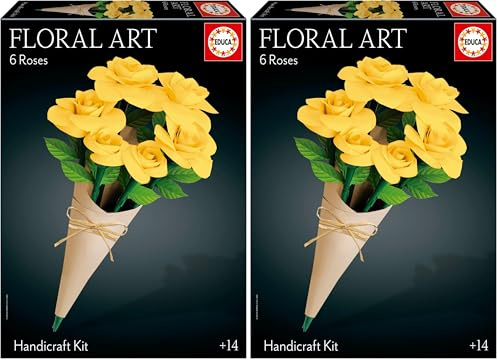 Educa - Bouquet de 6 roses jaunes Art Floral | Kit de bricolage pour fabriquer roses en papier sans avoir besoin de colle ni de ciseaux | Un coffret cadeau, Plus 14 ans (20422) (Lot de 2)