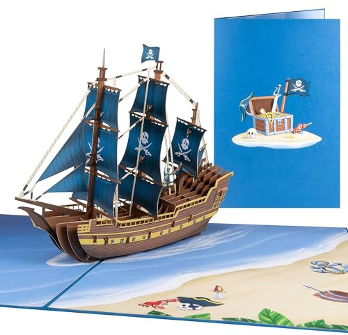 Sweetpopup® Pop-Up Karte mit Schiff – 3D Glückwunschkarte für Segler & Piraten Fans – Ideal zum Geburtstag & Urlaub oder als Gutschein für Abenteuerreisen & Schifffahrt, 008