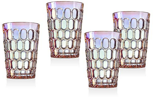 Godinger Tumbler Glasses Beverage Glass Cups - Pink Iridescent - 12 oz - Set of 4