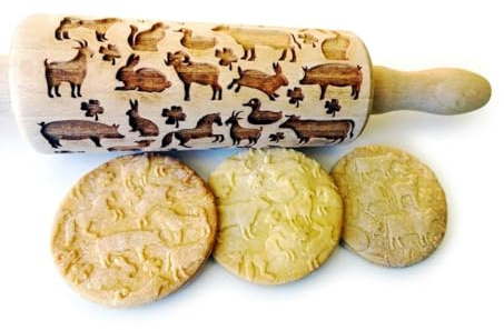 Bambini Mattarello Decorativo per Biscotti AZIENDA AGRICOLA | Mattarello Inciso | Regalo di compleanno per bambino | Rullo per Biscotti e per Modellare | Mattarello Legno Goffrato di Algis Crafts