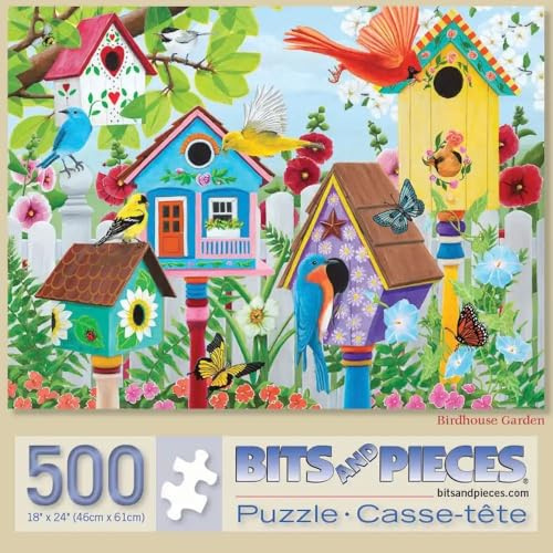 Bits and Pieces - 500 Piece Jigsaw Puzzle for Adults – ‘Birdhouse Garden’ 500 pc Large Piece Jigsaw by Artist Kathy Bambeck - 51cm x 69cm