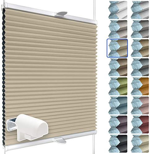 SchattenFreude Waben-Plissee nach Maß für Fenster | 100% verdunkelnd/Blackout | Mit Klemm-Haltern | Klemmfix ohne Bohren | Beige (Weiße Rückseite), Breite: 90-110cm x Höhe: 100-150cm