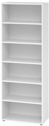 bümö Regal weiß, Standregal aus Holz für 6 Ordnerhöhen - Bücherregal 80 cm breit, Aktenregal für Ordner & Bücher, Büroregal, Holzregal, Ordnerregal, Aufbewahrungsregal, Buchregal