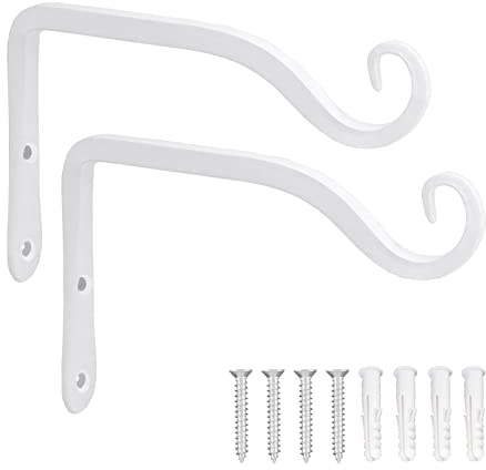 LOOGI Hanging Plant Bracket, Wall Hook Plant Hanger 6 Inch Decorative Hooks for Indoor Planter Lantern, Outdoor Bird Feeder Wind Chime, 2 Pack White