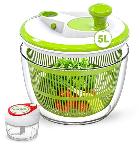 RTMAXCO Salad Spinner, 5L Large Capacity Lettuce Washer with Easy Spin Mechanism, BPA-Free Vegetable Dryer for Kitchen.