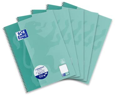 Oxford 400155143 Cuaderno escolar (A4, 80 hojas, 5 unidades), con puntos, color azul verdoso