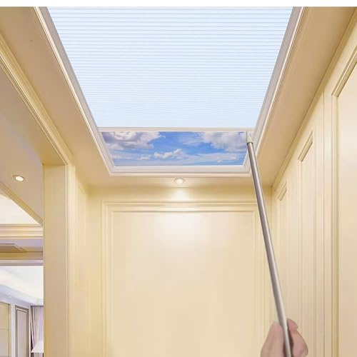 TIPIACE Manual Skylight Roof Window Cellular Honeycomb Full Blackout Waterproof Fabric Curtain Blinds，Light Blocking Thermal Insulation Blinds for Skylight (Pure White 93021A)