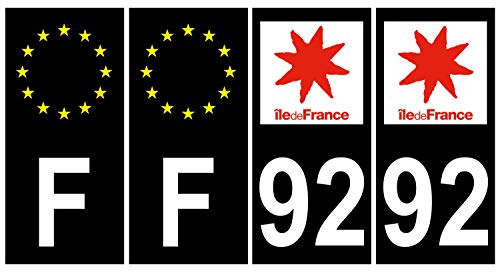 Supstick Aufkleber für Nummernschilder, Nummernschilder, Nummernschilder, Motiv Ile de Frankreich, Schwarz, 4 Stück