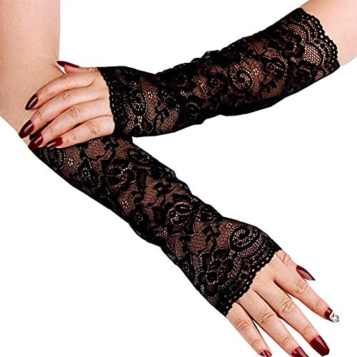 XKUN Armstulpen Fäustlinge Sommer Frauen Spitze Bedeckt Arm Ärmel Sonnenschutzmittel Lange Spitzenfingerlose Fäustlinge Elastische Fahrhandschuhe-7