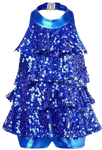 Freebily Body da Danza Classica Bambina Paillettes Halter Leotards Body da Balletto Abito da Pattinaggio Artistico Jazz Salsa Rumba Samba Danza Moderna Costume di Ballo Blu reale 5-6 anni