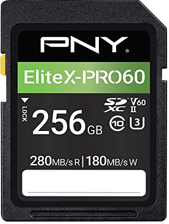 PNY Scheda di Memoria SDXC 256GB EliteX-PRO60 Class 10 U3 V60 UHS-II