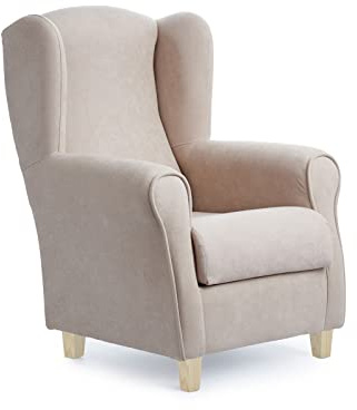 Sillonea - Sillón Orejero Roma con Patas Cortas de 7 cm. Diseñado para Personas Bajas. Medida: 93x74x77cm. Tapizado con Tela Antimanchas. (Beige, Natural)