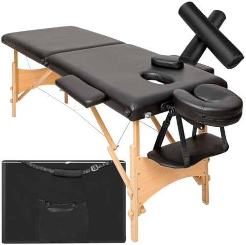 tectake® Table de Massage Pliante Professionnelle 2 Zones Ergonomique Massage et Relaxation Bois Table Esthetique Professionnel Lit de Massage Portable, Accessoires & Housse de Transport - Noir