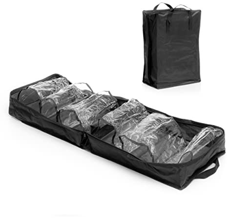 InnovaGoods - Bolso de Viaje para Calzado, 6 Compartimentos Transparentes, Capacidad para 12 Zapatos, Diseño Compacto y Ligero, Negro, Mediano, Poliéster