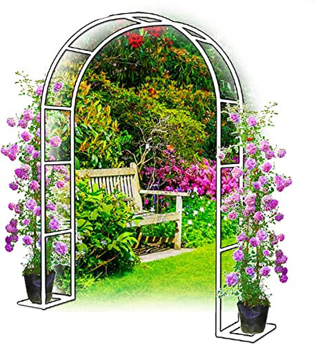 ZWPILY Rankgitter Gartenbogen Rosenbogen Aus Metall Hochzeitsbogen Freistehend Torbogen Rankgitter Für Verschiedene Kletterpflanzen, Laubengang Rankgestell Mit Sockel,Weiß,W1.4mxH2.3m