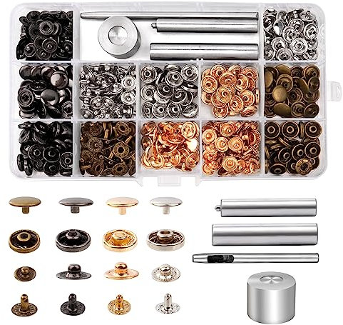 MXTIMWAN Druckknopf Set, Druckknöpfe Ohne Nähen, 100 Stück 10mm Kleidung Druckknopf mit Befestigungswerkzeug, Metall Druckknöpfe für Bekleidung Sewing Craft, Handgemacht, DIY Kleidung, 4 Farben