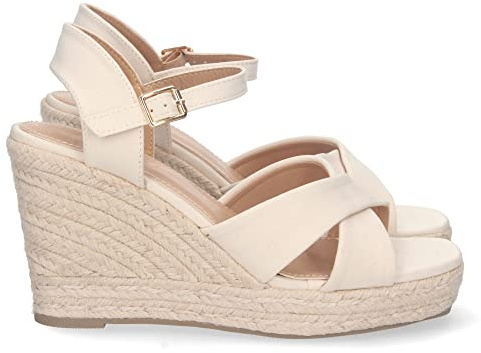 shoes&blues.es Sandalia de Cuna para Mujer, Comoda, Forrada de Yute, Palas Cruzadas, y Cierre de Hebilla