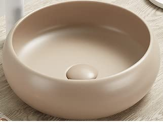 Vasque à Poser Ronde en Céramique Beige Matte - D 36 Cm - Gamme Wiki