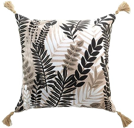 MACOSA U1611048 Deko-Kissen 45 x 45 cm Blätter Muster Weiß Beige Schwarz inkl. Füllung Sofakissen mit Reißverschluss Dekokissen Zierkissen Deko Couchkissen