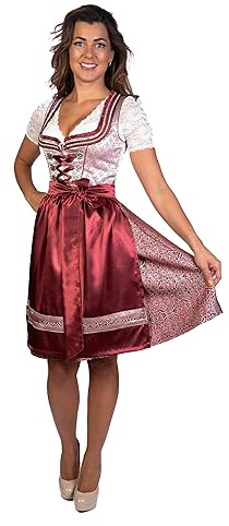 Trachtl Midi Dirndl Kerstin Trachtenkleid Dirndl Damen 2. TLG- Set Trachtenkleid und Schürze Bordeaux