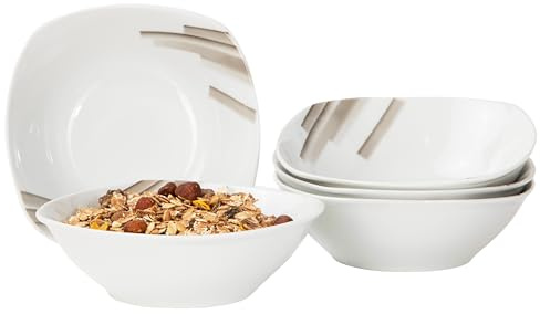 Van Well 6er Set Müslischale Nevada, 250 ml, 140 x 140 mm, Suppenschüssel, Servierschale, Porzellan-Geschirr, abstraktes Dekor, Stripes, Gastro, Salatschale