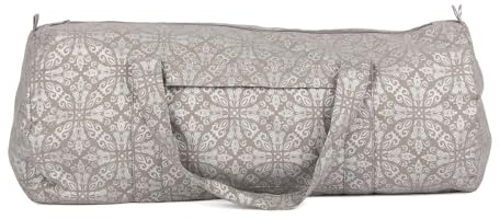 Bodhi Hot Yoga Bag | Maharaja Collection | Yogatasche aus Baumwolle mit wasserfestem Innenfutter | Große Yogamattentasche | Tasche für Yogamatte und Zubehör | Raja/Taupe, Silber