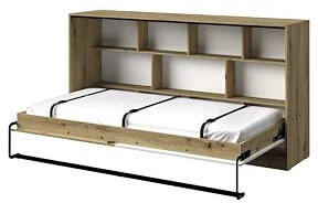 MINIO go for it - Schrankbett Nantes, 213x110x50 cm, ohne Matratze, Bett im Schrank mit Gurten zur Befestigung, Schrank mit integriertem Klappbett, Artisan Eiche/Weiss Hochglanzfronten