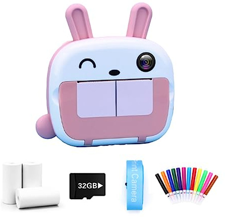 rieder Macchina fotografica istantanea per bambini, stampante per carta termica, senza fili, WiFi, 4K 1080p, video HD (rosa)