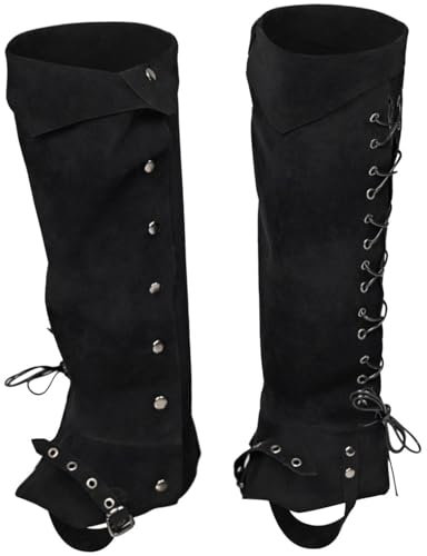 Pirate Stiefelstulpen Vintage Mittelalterliche Stiefelüberzieher Herren Piratenkostüm Beinwickel Wildlederimitat Steampunk Stiefelüberzug Piraten Accessoires für Halloween/Karneval/Cosplay (Schwarz)