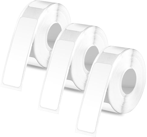 3 Rollen Etikettenband für Phomemo D30, 12x40mm Selbstklebendes Etikettenband Thermopapier Aufkleber Rolle Thermoetiketten für Büro Zuhause Schule Zubehör (Weiß)