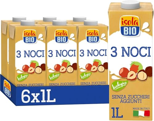 ISOLA BIO Bevanda 3 Noci Bio con Nocciola Mandorla e Noce di Macadamia 6x1L | Bevanda vegetale, senza zuccheri aggiunti, basso contenuto di grassi, biologica, 100% naturale, vegan