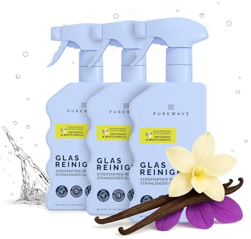 PUREWAVE Glasreiniger Patchouli White Vanilla – natürlicher Glasreiniger, streifenfreie Reinigung, vegan, angenehmer Duft, ideal für Fenster, Spiegel & Glasflächen, 500 ml
