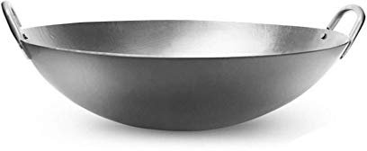OQHAIR Wok di Ferro, pentola di Ferro Wok Grande, Wok per fornello a induzione con Cucchiaio da Cucina, Rivestimento Antiaderente, 46 cm (40 cm)