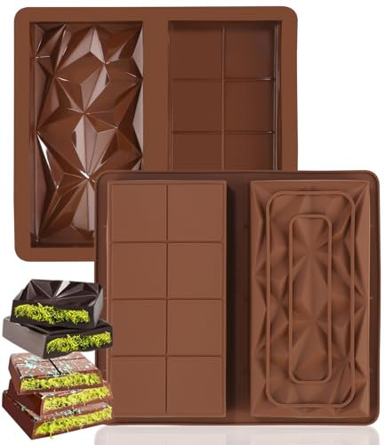 Bixury Molde Tableta Chocolate, 2 Piezas molde chocolate dubai，molde silicona turron para Tableta de hacer Chocolate, molde silicona chocolate sin BPA (2 Piezas con 4 Comederos)