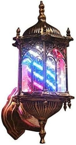 Lámpara de pared para exteriores con poste de barbería de 49 cm/19 pulgadas, lámpara de pared con tiras LED giratorias rojas, blancas y azules, letrero abierto para peluquería, poste de barbería,
