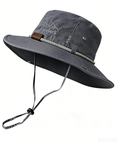 JFAN Sombrero de Pescador Hombre Mujer Sombrero de Sol con ala Ancha Plegable Gorro Senderismo Safari Impermeable Gris